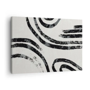Tablou pe pânză Canvas - Linii abstracte alb-negru pe un fundal deschis - 70x50cm - Pe jumătate oprit - Decorațiune modernă pentru perete pentru living și dormitor ARTTOR