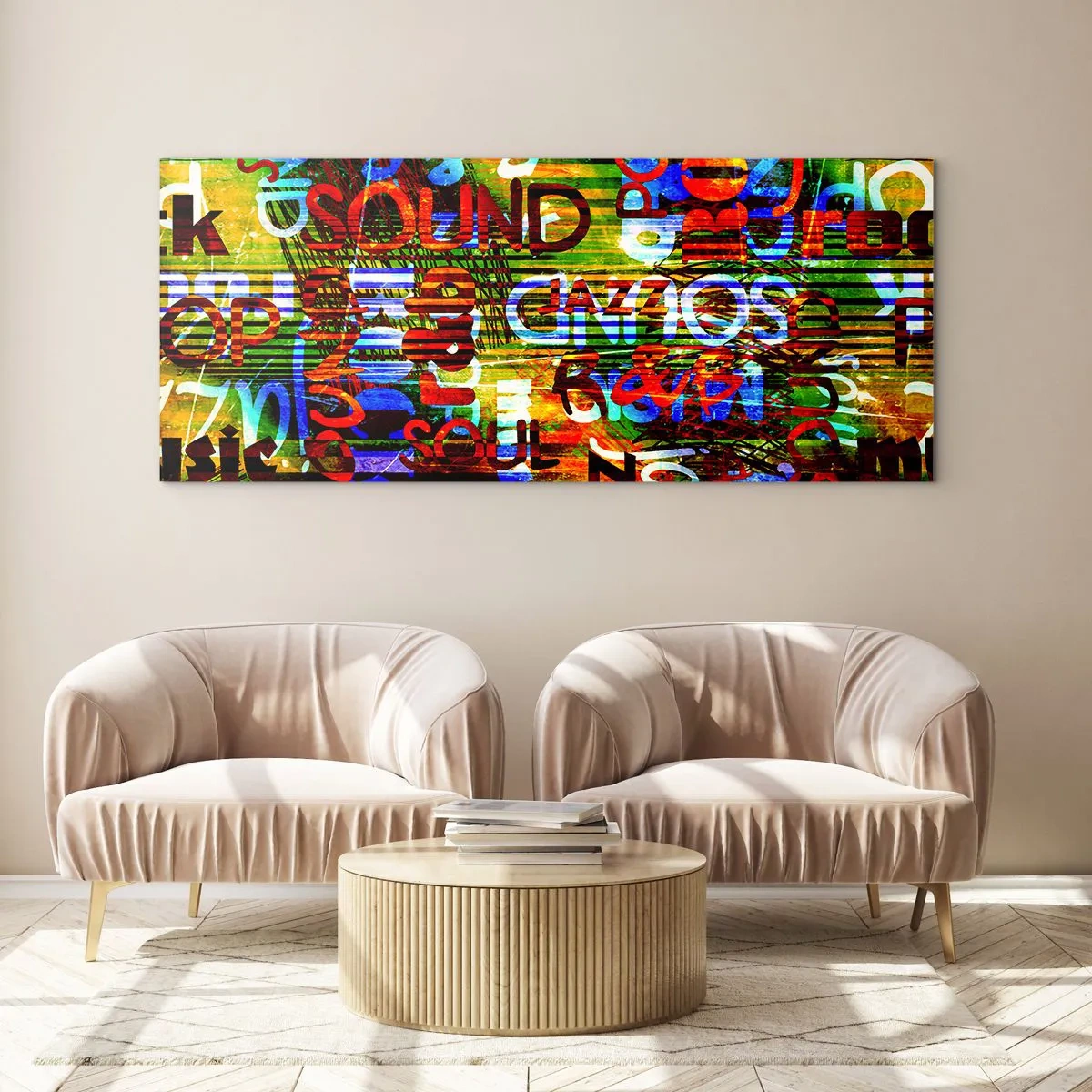 Tablou pe sticlă - Toate culorile sunetului - 100x40 cm