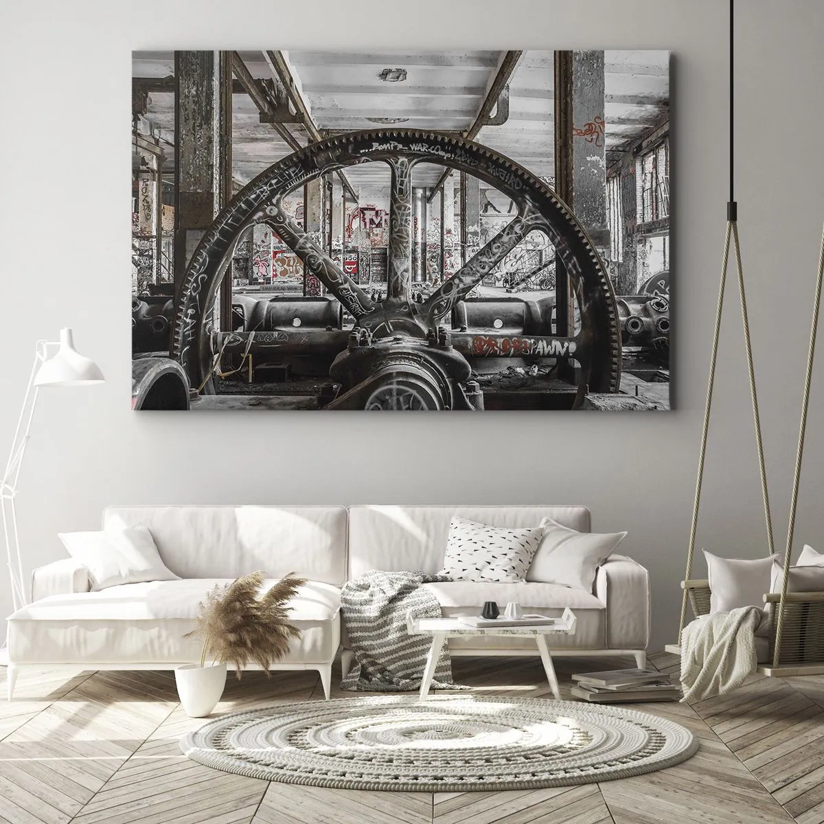 Tablou pe pânză Canvas - Un mecanism vechi într-un interior industrial abandonat - 70x50cm - Viața secretă a unei fabrici - Decorațiune modernă pentru perete pentru living și dormitor ARTTOR