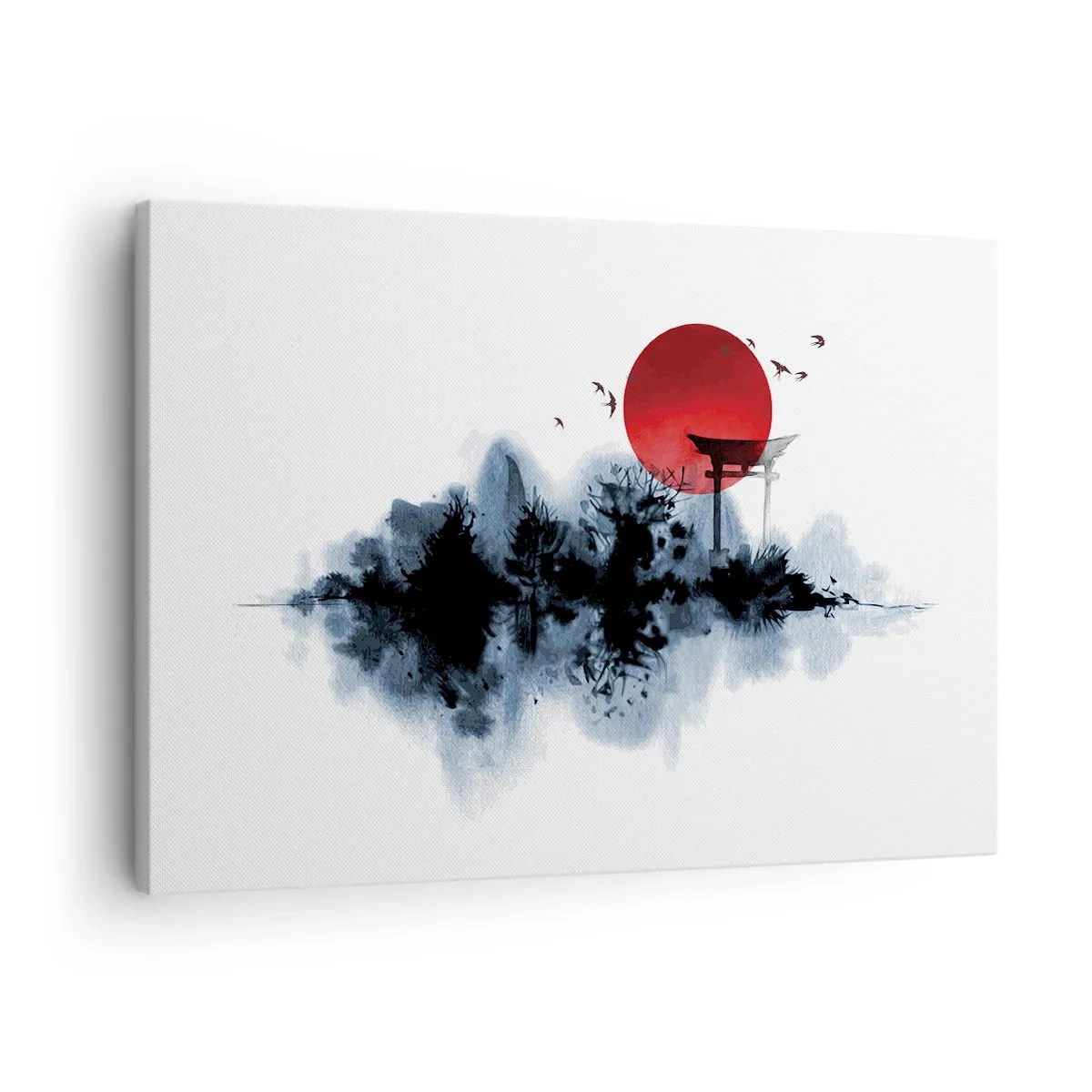 Tablou pe pânză Canvas - Soare roșu peste un peisaj pitoresc cu torii - 70x50cm - O vedere japoneză - Decorațiune modernă pentru perete pentru living și dormitor ARTTOR