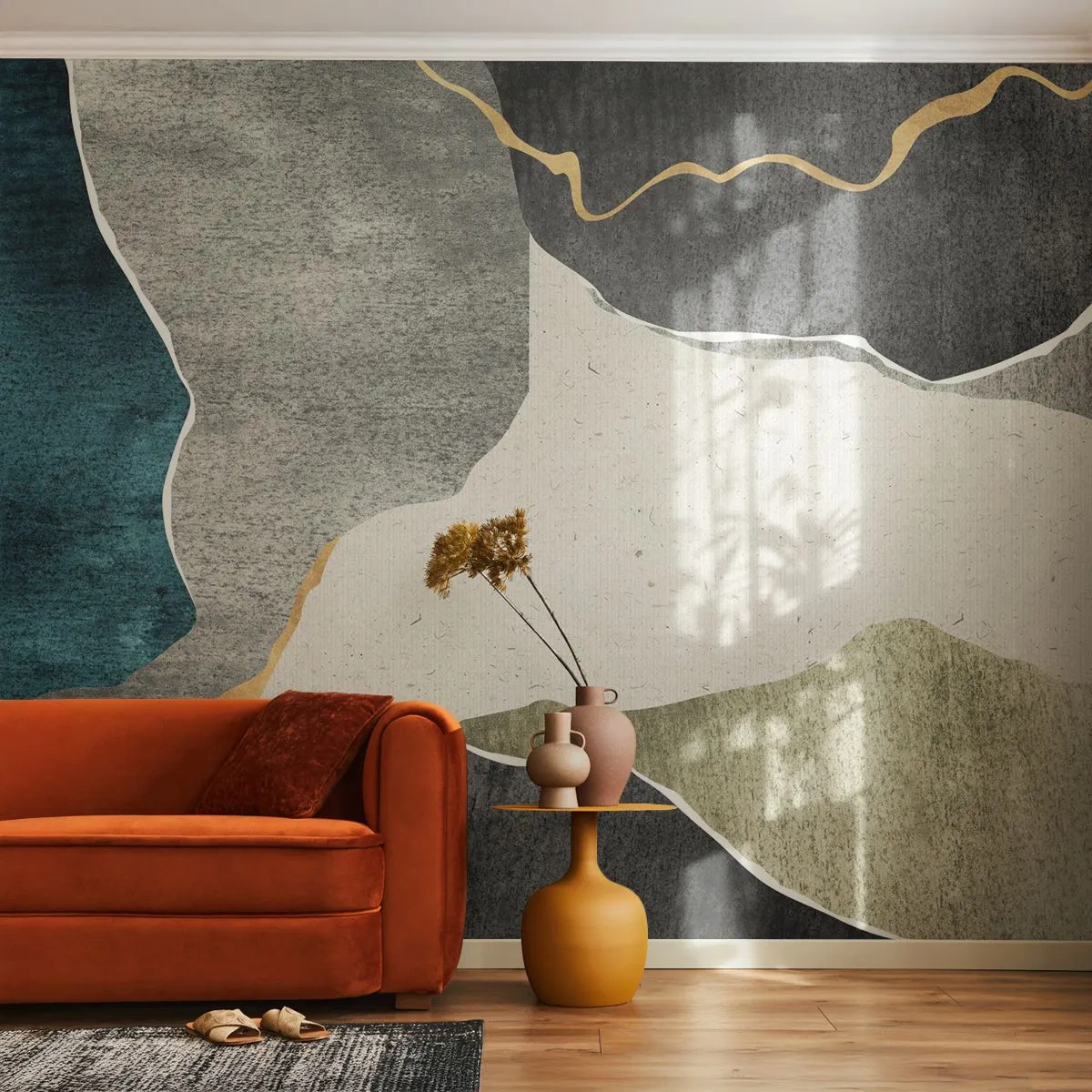 Tapet Premium Sand - Compoziție mozaic cu fir de aur - Abstracţionism, Art Deco, Bucată - 100x70 cm