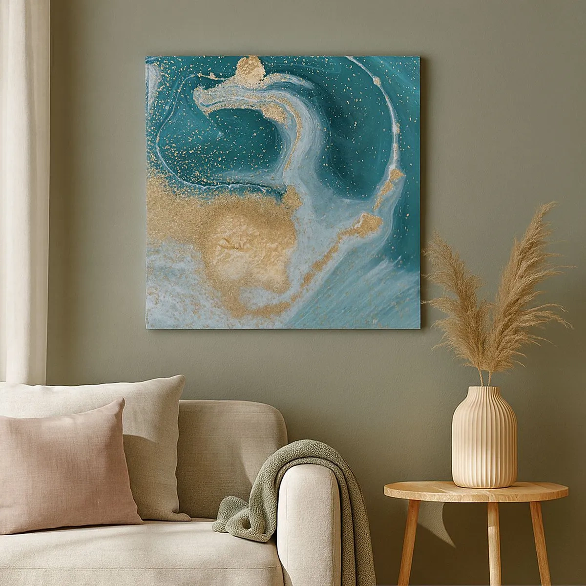 Tablou pe pânză - Vârtej de aur și turcoaz - 30x30 cm