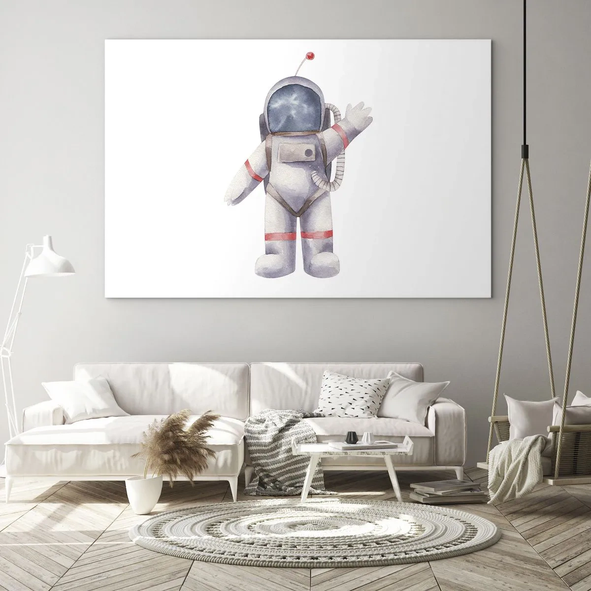 Tablou pe sticlă - Astronautul flutură în spațiu - 70x50cm - Pe curând! - Decorațiune modernă pentru perete pentru living și dormitor ARTTOR