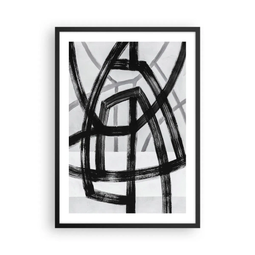 Poster în ramă neagră - Linii negre geometrice pe un fundal deschis într-o compoziție abstractă - 50x70cm - Construind adâncimea - Decorațiune modernă pentru perete pentru living și dormitor ARTTOR