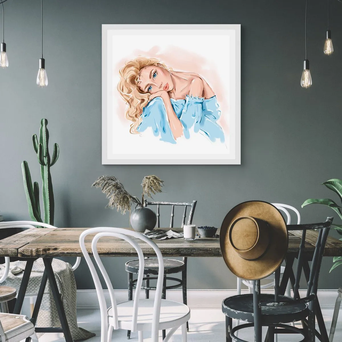 Poster în ramă albă - Scufundată în vis albastru - 40x40 cm