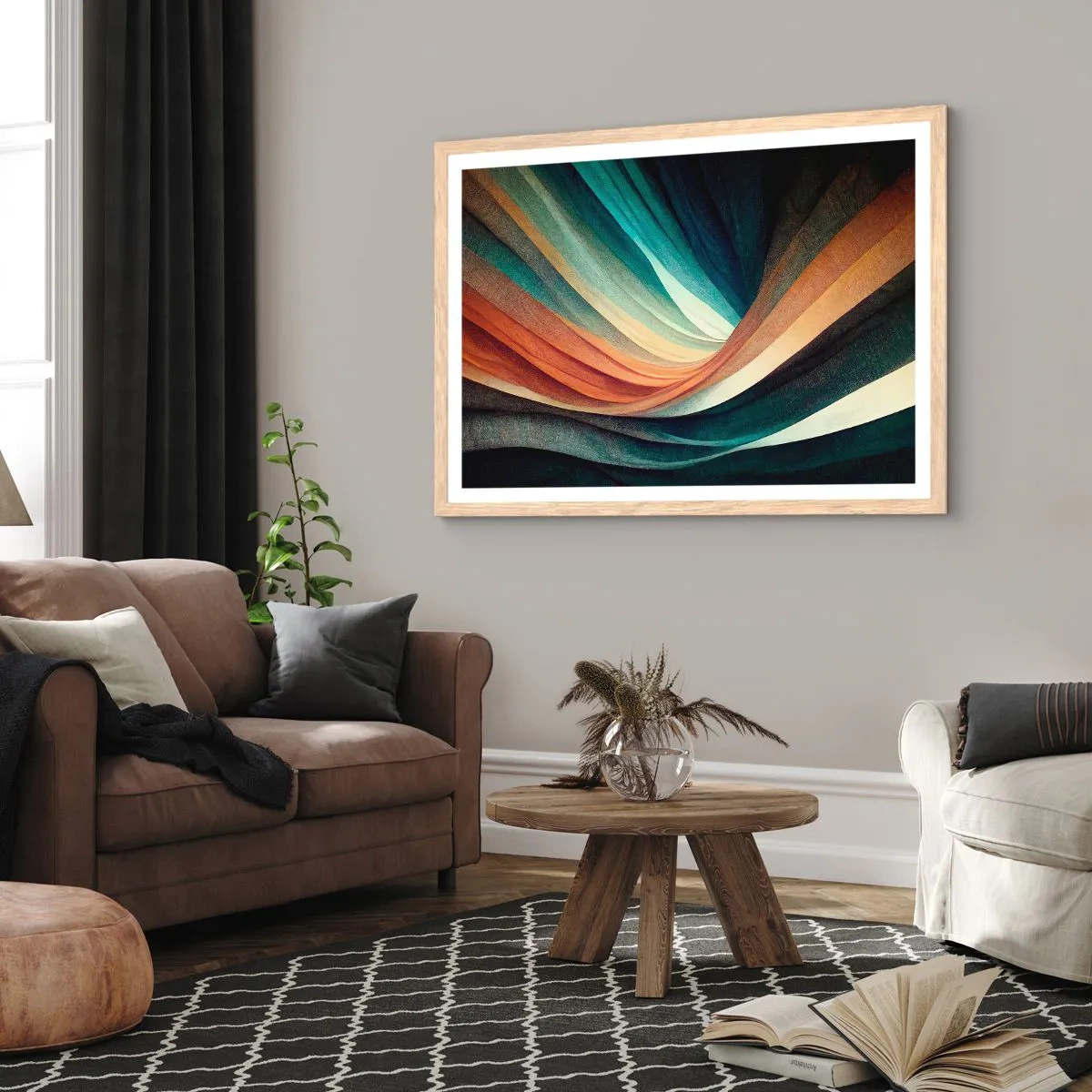 Poster în ramă de stejar deschis - Țesute din culori - 100x70 cm