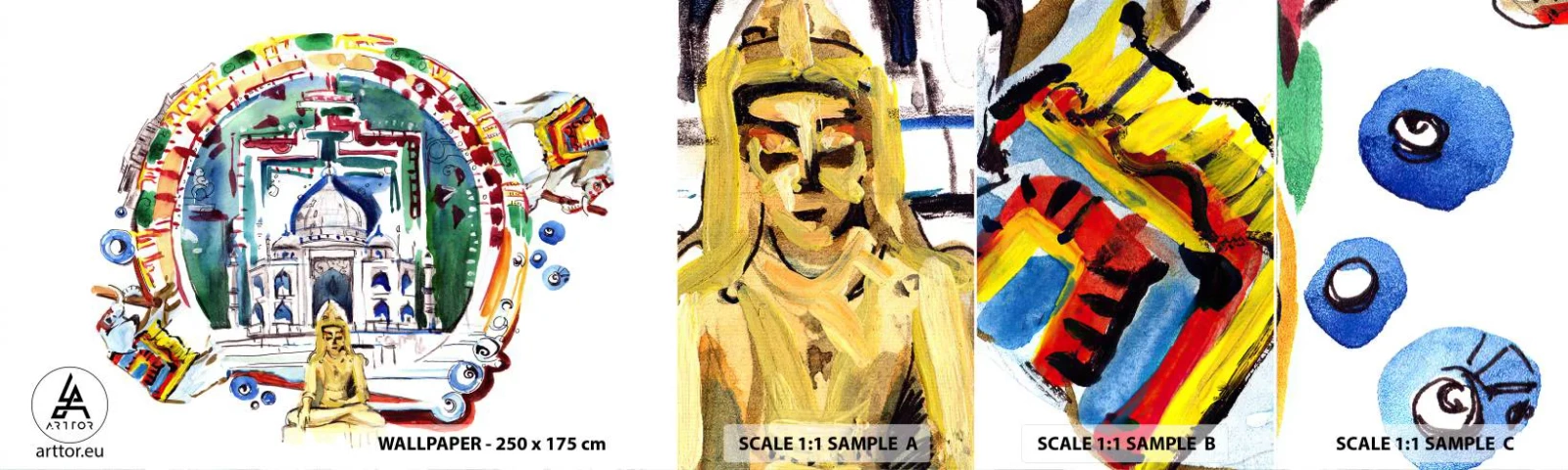 Mostră de Tapet Standard Eco - Echilibrul hindus al lumii - Buddha, India, budism - 100x30 cm