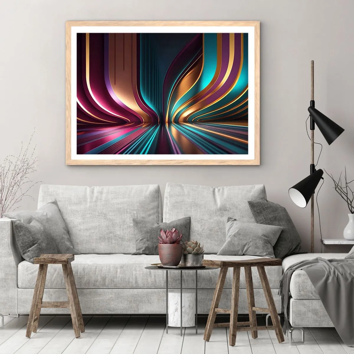 Poster în ramă de stejar deschis - Arhitectură de lumină - 91x61 cm