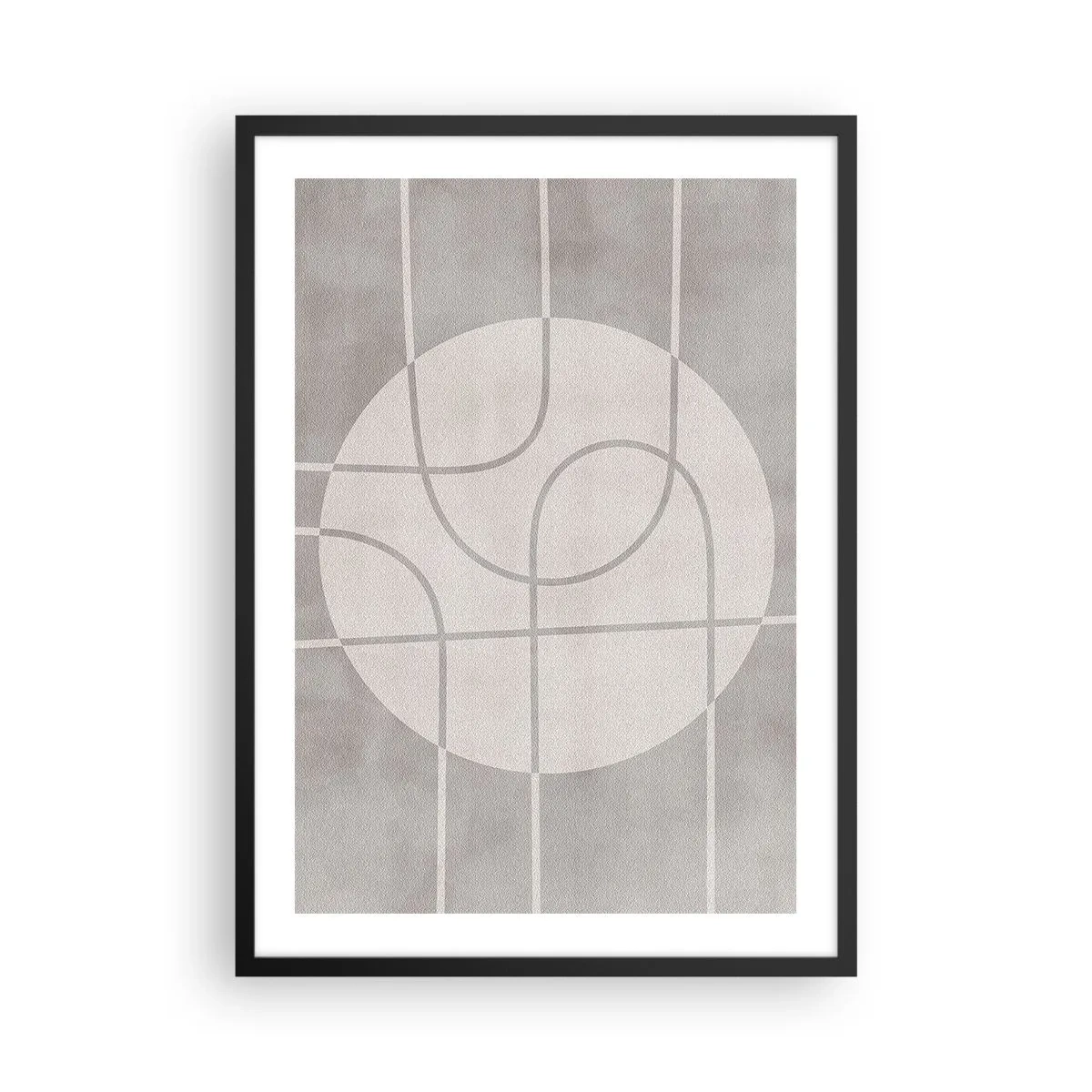 Poster în ramă neagră - Linii geometrice și un cerc în nuanțe de gri - 50x70cm - Circular și drept înainte - Decorațiune modernă pentru perete pentru living și dormitor ARTTOR