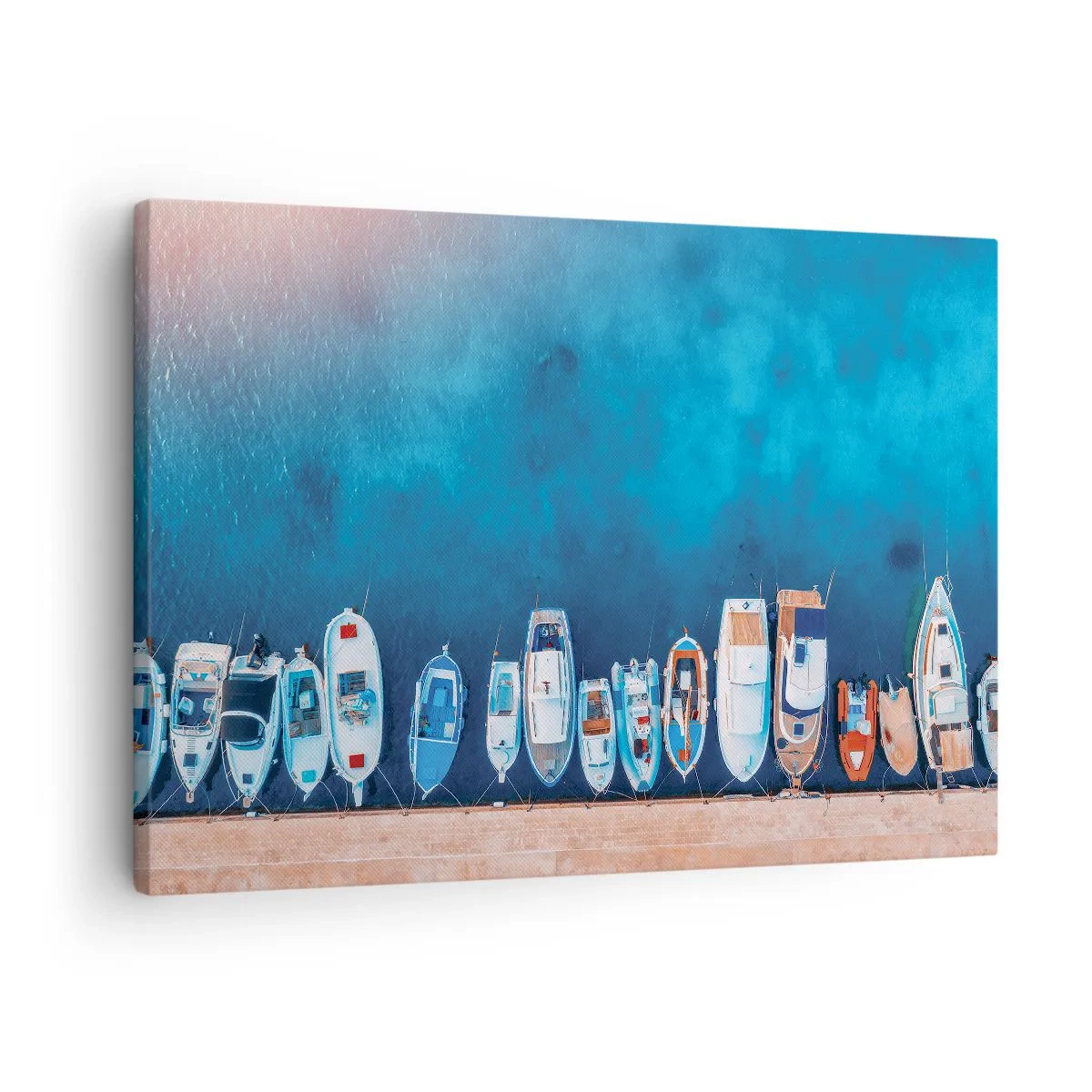 Tablou pe pânză Canvas - Bărci ancorate la țărm pe malul apei albastre - 70x50cm - Aliniere - Decorațiune modernă pentru perete pentru living și dormitor ARTTOR