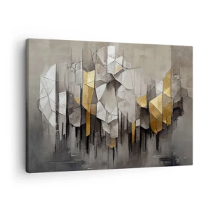 Tablou pe pânză Canvas - Abstracție geometrică în nuanțe de auriu și gri - 70x50cm - Compoziție de gheață și lumină - Decorațiune modernă pentru perete pentru living și dormitor ARTTOR