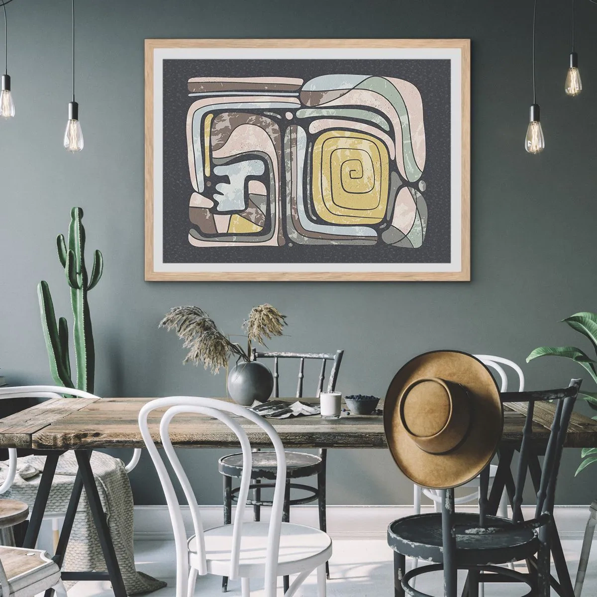 Poster în ramă de stejar deschis - Abstracție în spirit precolumbian - 70x50 cm