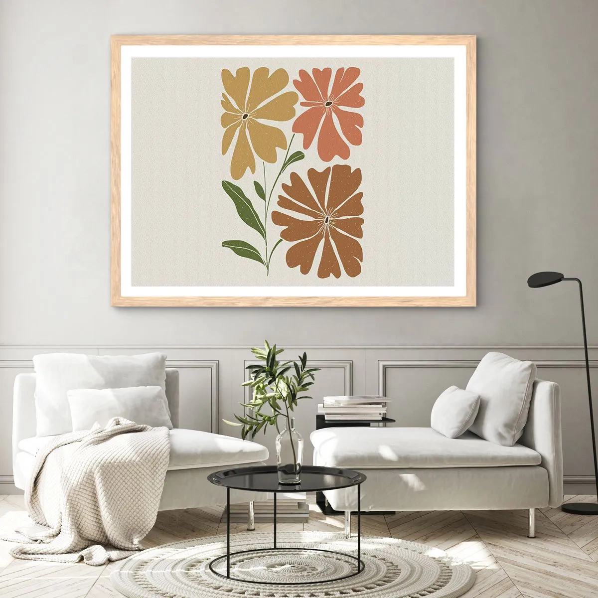 Poster în ramă de stejar deschis - Natură și geometrie - 100x70 cm
