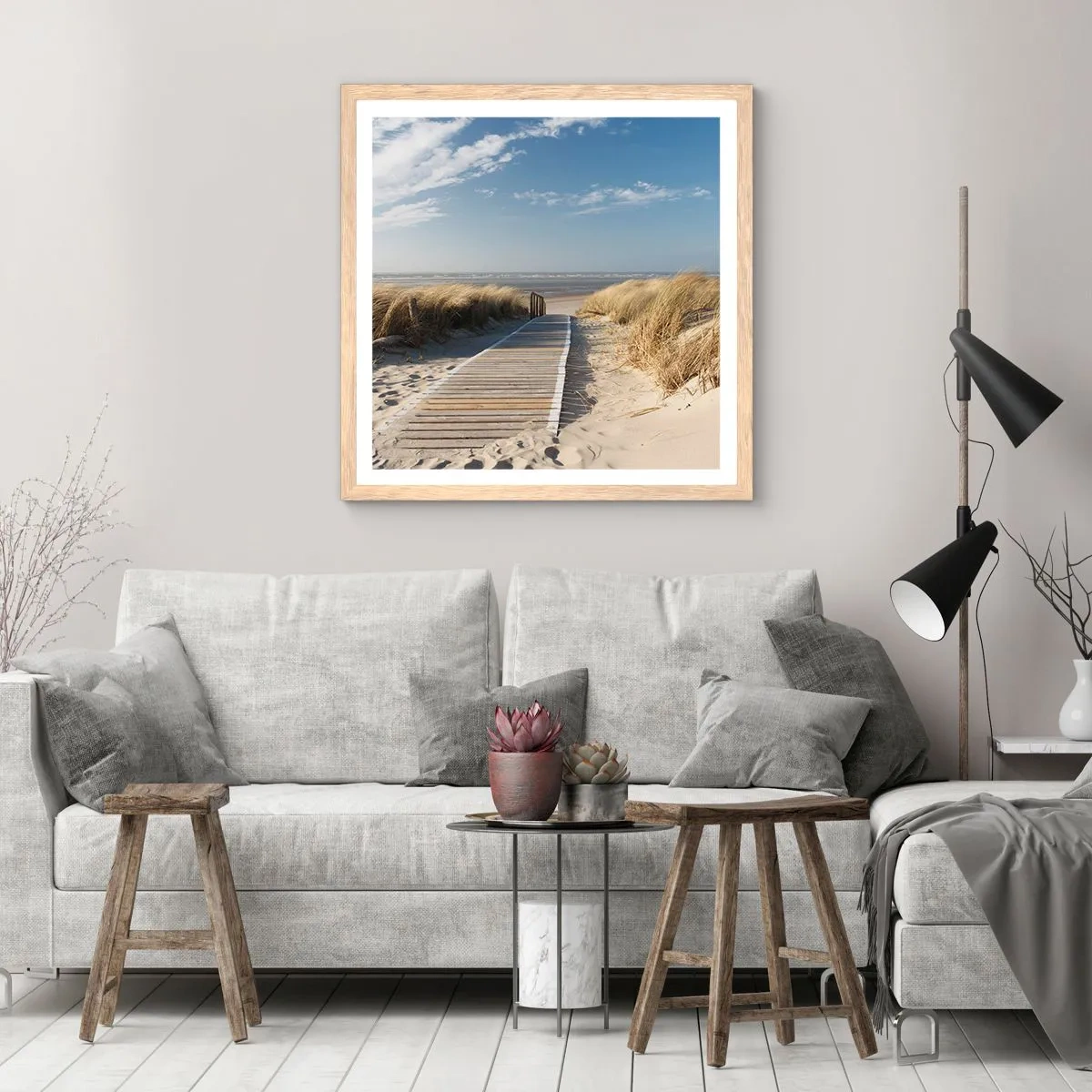 Poster în ramă de stejar deschis - În spatele dunei, în zumzetul ierbii - 50x50 cm