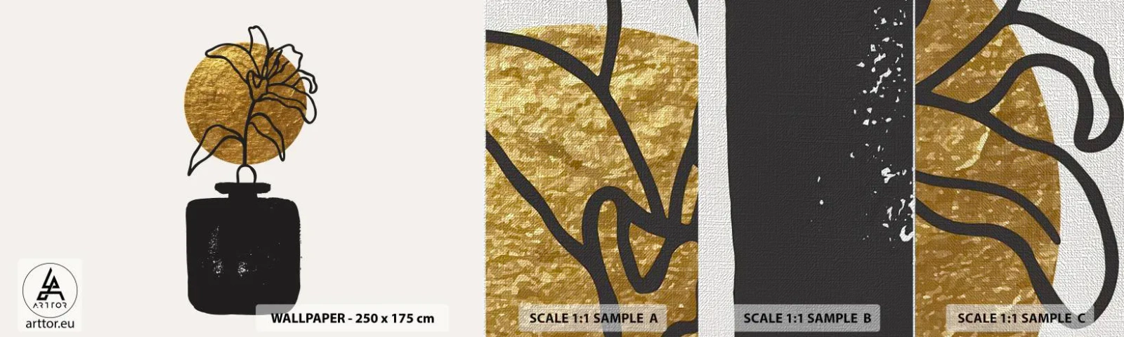 Mostră tapet Premium Canvas - Cât cântărește aurul? - Vază, Flori, Minimalism - 100x30 cm