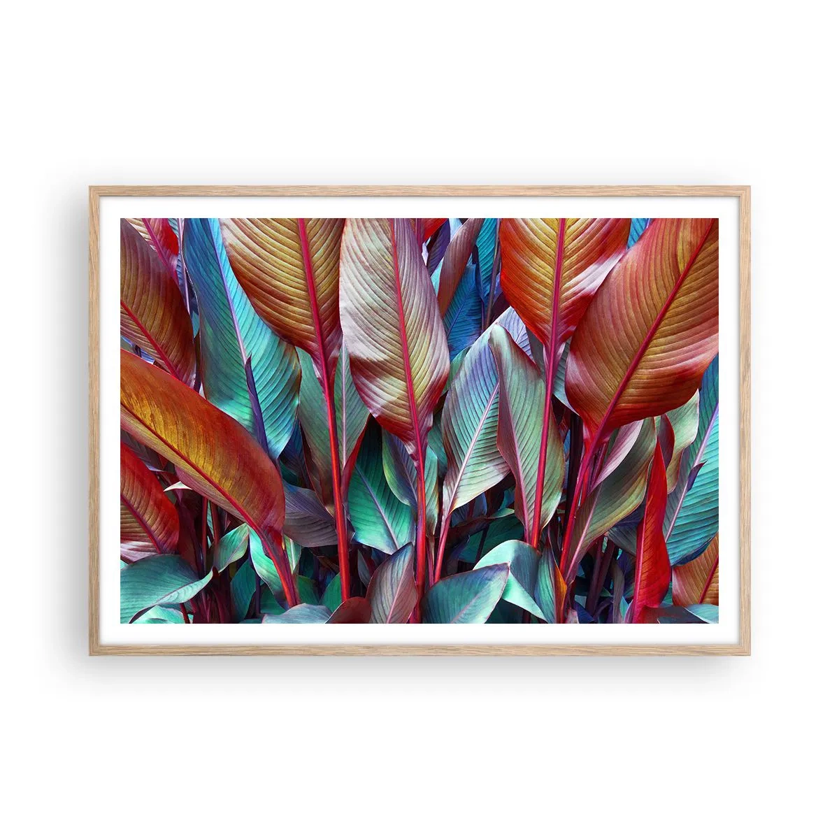 Poster în ramă de stejar deschis - Tufiș colorat - 100x70 cm