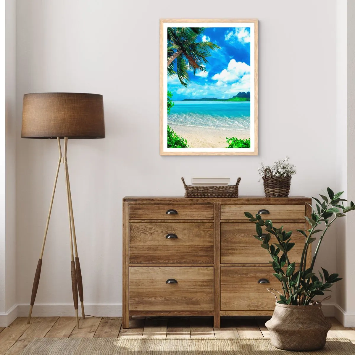 Poster în ramă de stejar deschis - Azur de la tropice - 70x100 cm