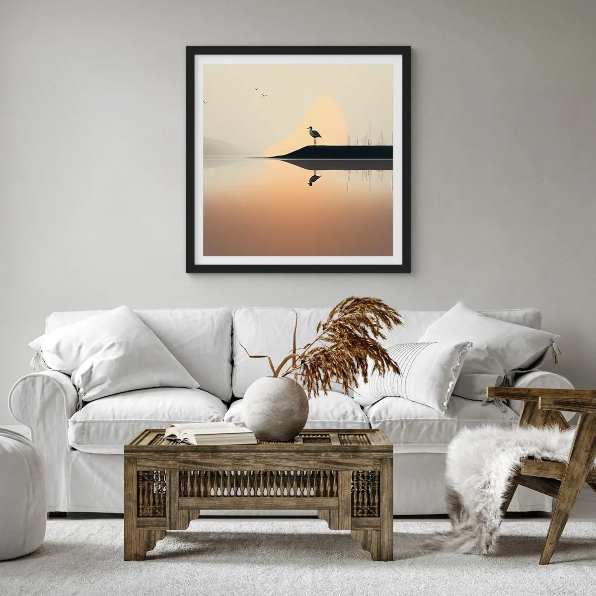 Poster în ramă neagră - Domn pe lac - 30x30 cm