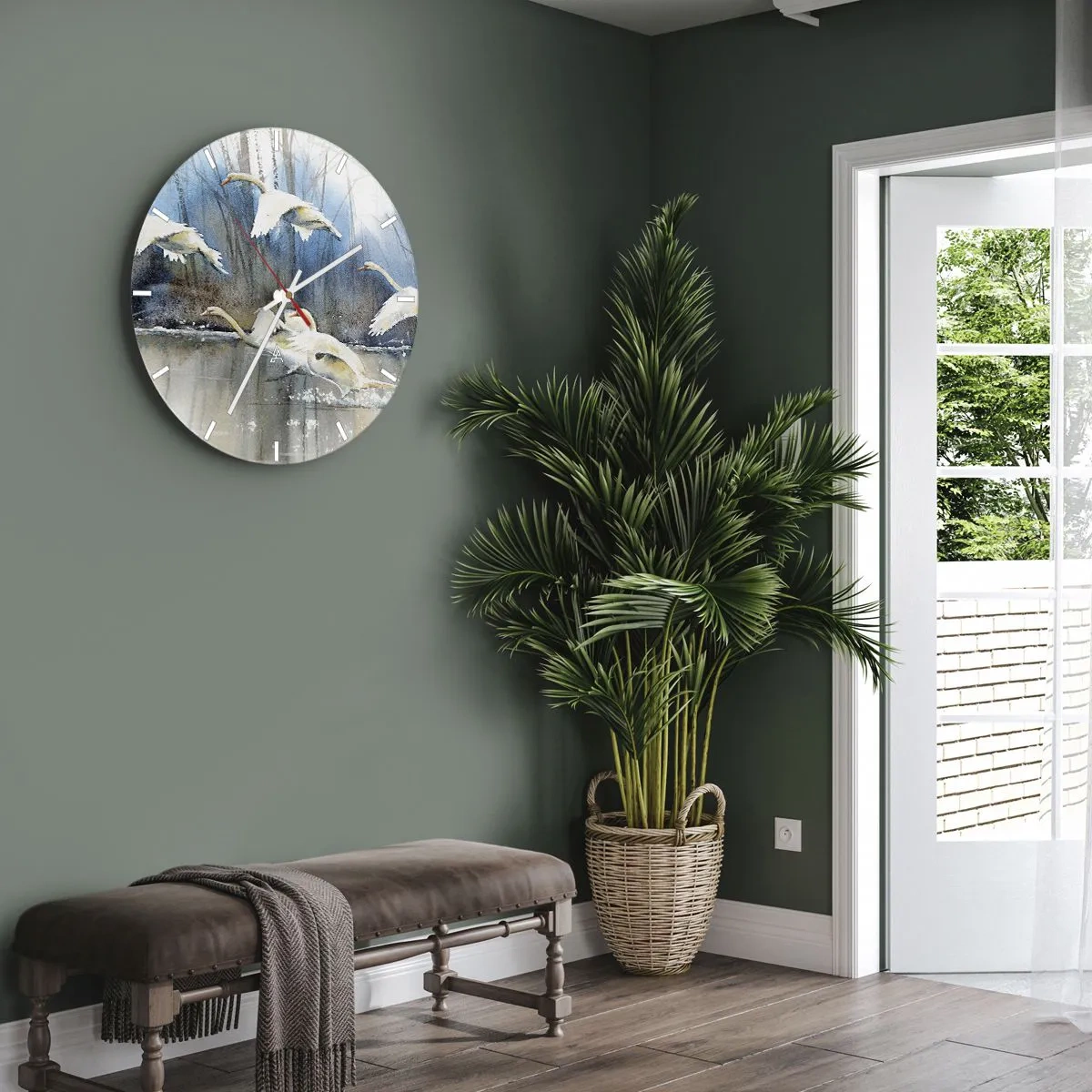 Ceas de perete - Ceas pe sticlă - Dansând cu lebedele sălbatice - 30x30 cm