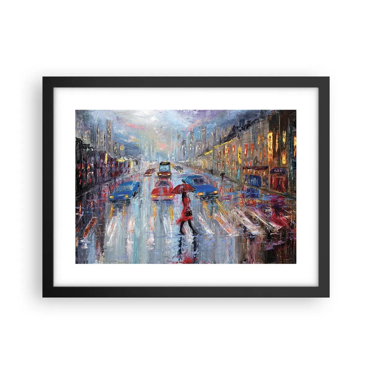 Poster în ramă neagră - O după-amiază ploioasă în oraș - 40x30 cm