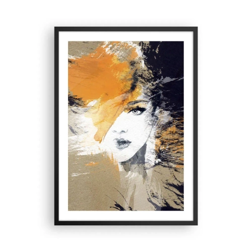 Poster în ramă neagră - Portret de femeie într-un stil artistic cu accente portocalii - 50x70cm - Și se face lumină - Decorațiune modernă pentru perete pentru living și dormitor ARTTOR