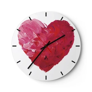 Ceas de perete - Ceas pe sticlă - Inimă pictată în nuanțe de roșu și roz - 30x30cm - All you need is love - Decorațiune modernă pentru perete pentru living, bucătărie și dormitor ARTTOR