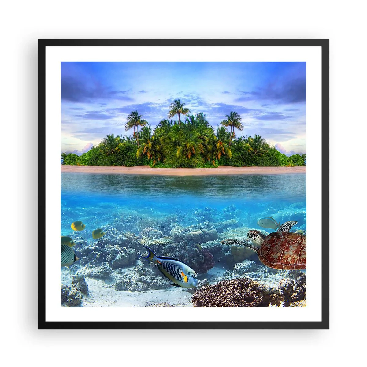 Poster în ramă neagră - Insula paradisiacă vă invită - 60x60 cm