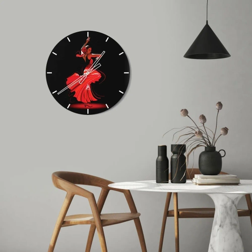 Ceas de perete - Ceas pe sticlă - Spiritul înflăcărat al flamenco-ului - 40x40 cm