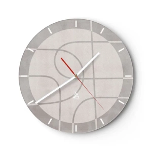 Ceas de perete - Ceas pe sticlă - Grafică cu cercuri și linii drepte în nuanțe de gri - 30x30cm - Circular și drept înainte - Decorațiune modernă pentru perete pentru living, bucătărie și dormitor ARTTOR