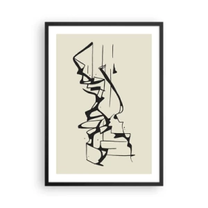 Poster în ramă neagră - Compoziție abstractă alb-negru de linii și forme - 50x70cm - Poate că peisajul - Decorațiune modernă pentru perete pentru living și dormitor ARTTOR