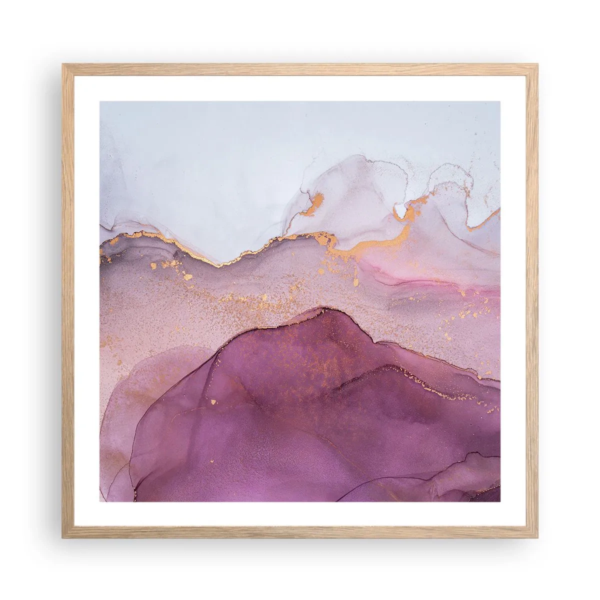 Poster în ramă de stejar deschis - Valuri de liliac și violet - 60x60 cm