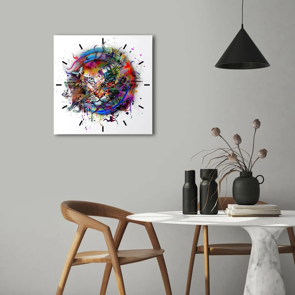 Ceas de perete - Ceas pe sticlă - Ascunzându-se în spatele voalului curcubeu - 40x40 cm