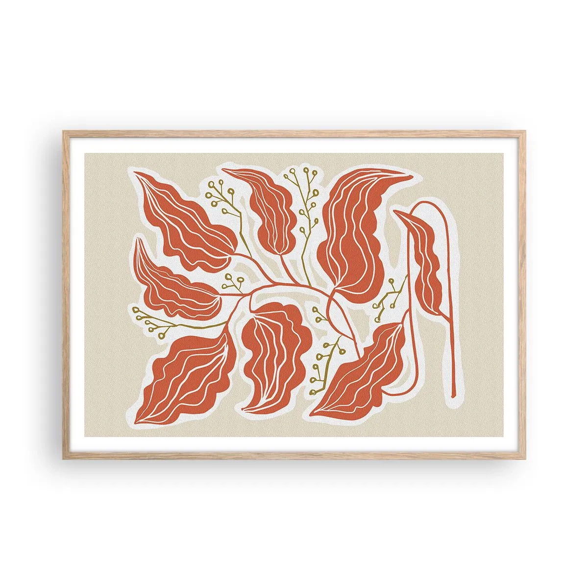 Poster în ramă de stejar deschis - Folk și coral - 100x70 cm