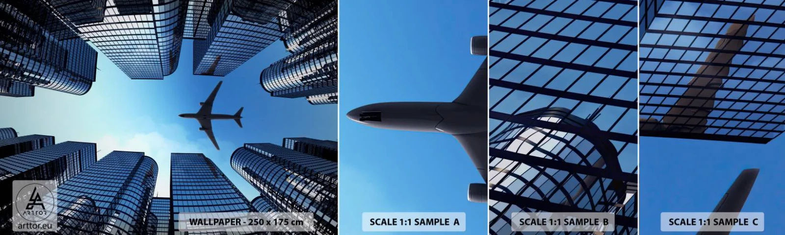 Mostră tapet autocolant Deluxe Sticker - Vedere de pe ravenă de sticlă - Arhitectură, Avion, Oraș - 100x30 cm