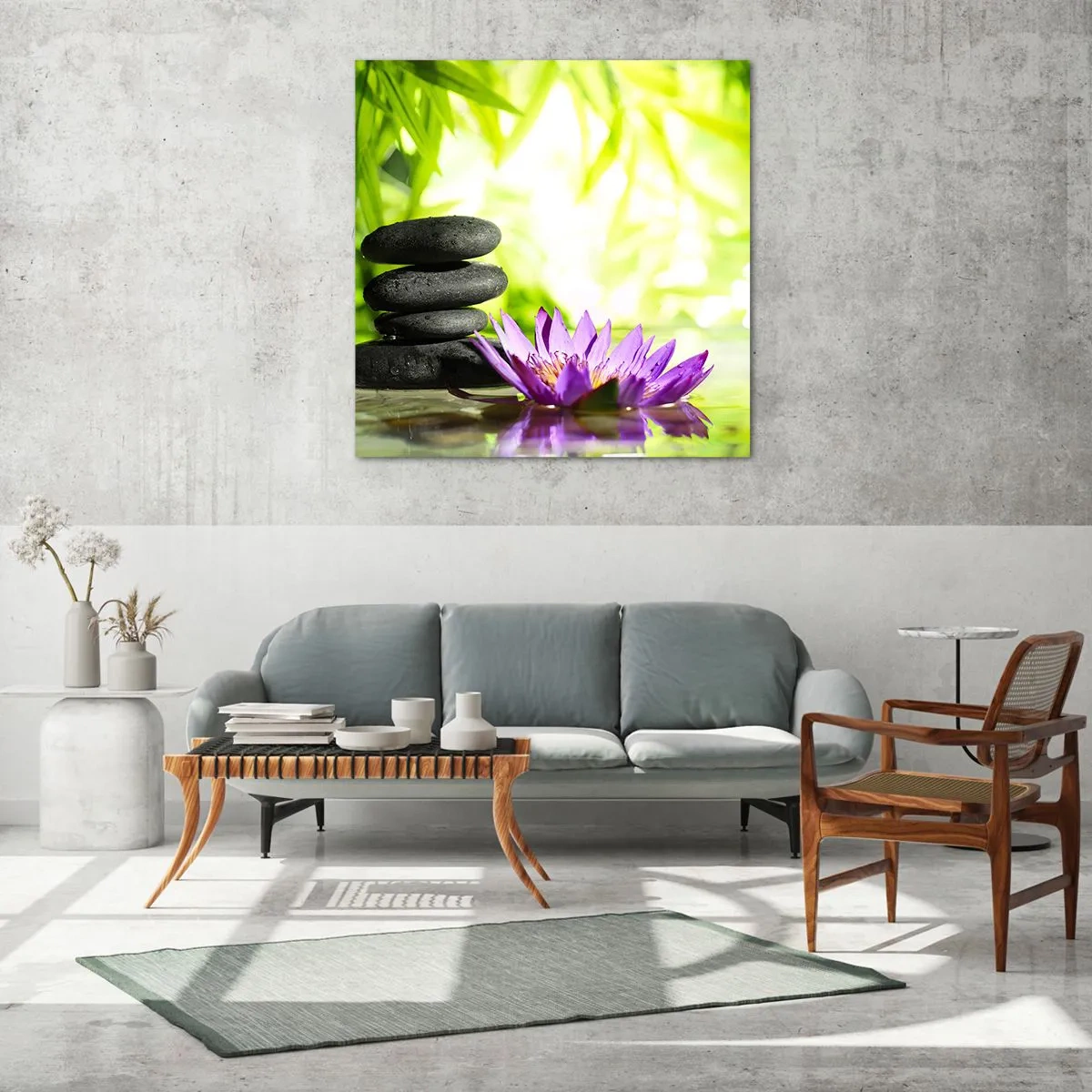 Tablou pe sticlă - Într-o colibă de bambus - 50x50 cm