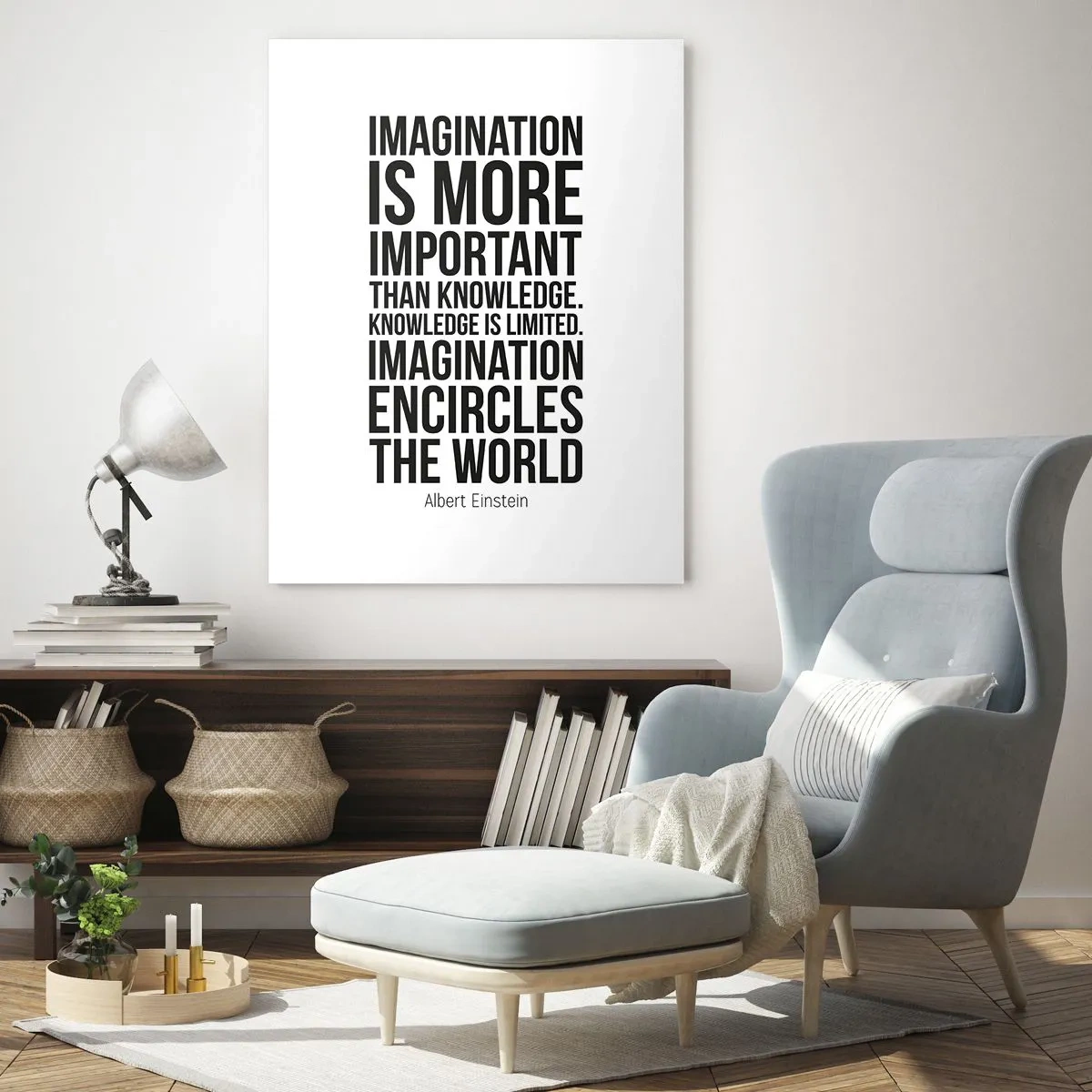 Tablou pe sticlă - Einstein despre puterea imaginației - 50x70 cm