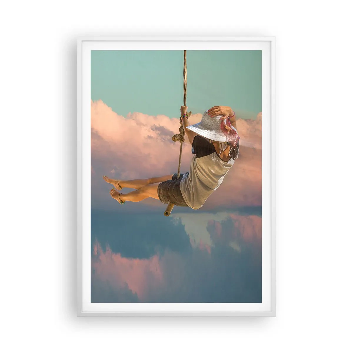 Poster în ramă albă - Distracție în nori - 70x100 cm