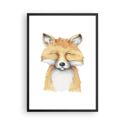 Poster în ramă neagră - Un desen fermecător al unei vulpi zâmbitoare în culori delicate - 50x70cm - Mofturi de vulpe - Decorațiune modernă pentru perete pentru living și dormitor ARTTOR