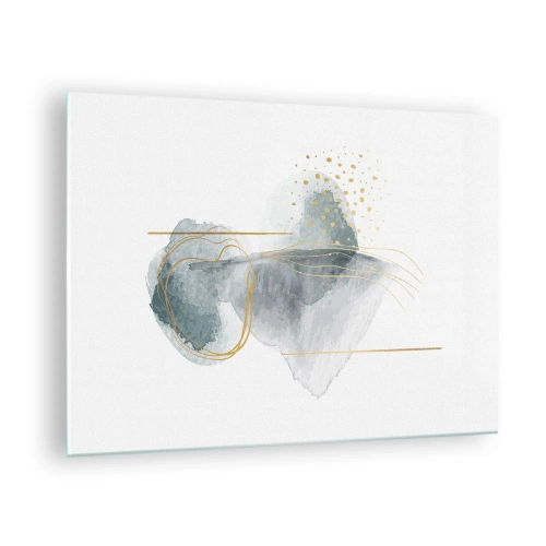 Tablou pe sticlă - O compoziție abstractă gri cu accente aurii - 70x50cm - Despre relația dintre gri și auriu - Decorațiune modernă pentru perete pentru living și dormitor ARTTOR