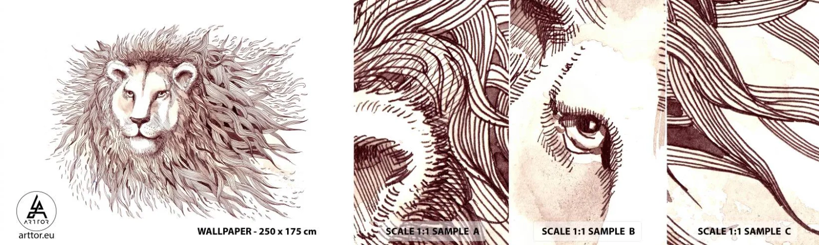 Mostră tapet autocolant Deluxe Sticker - Împăratul flamboaiant - Animale, Leu, Abstracția - 100x30 cm