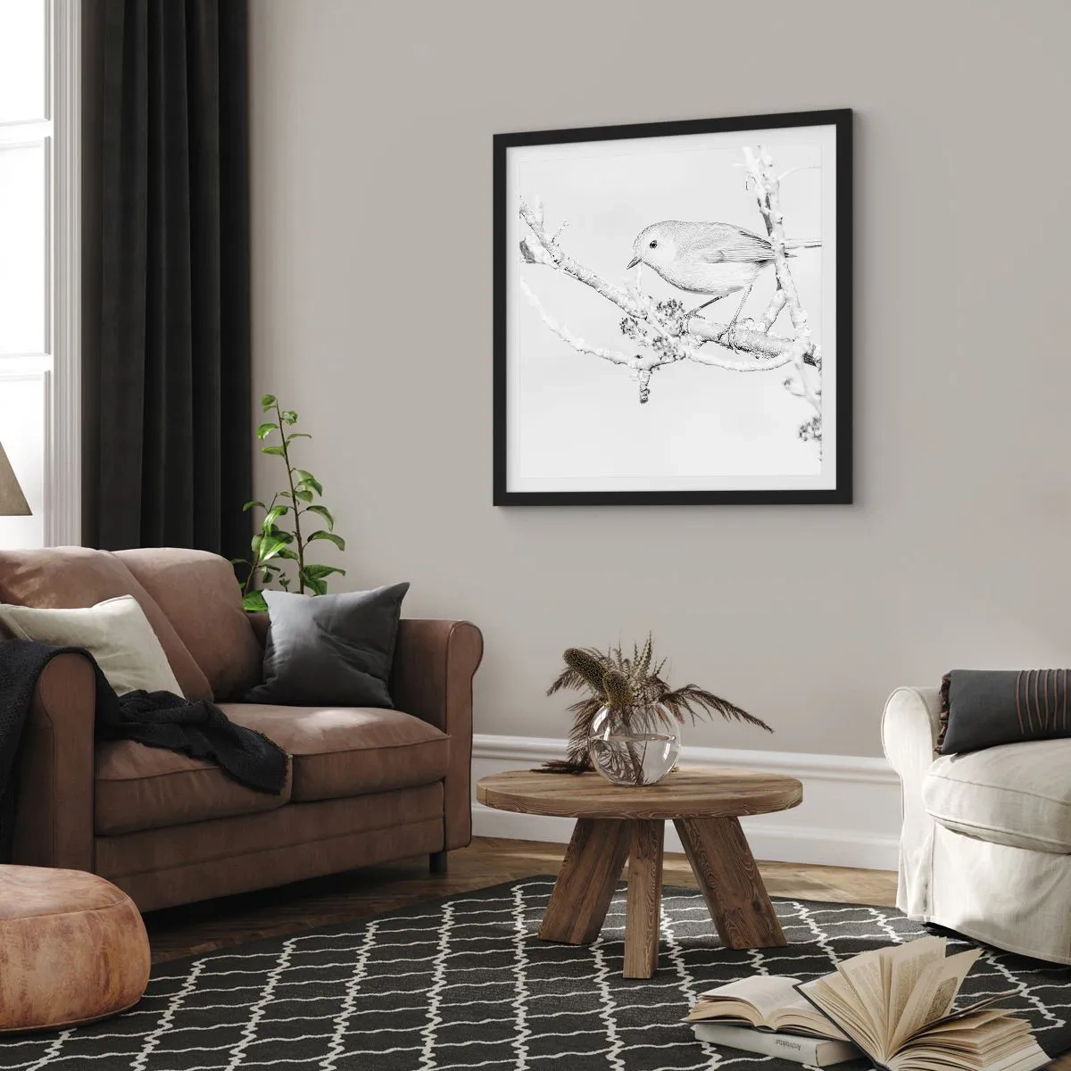 Poster în ramă neagră - Dimineață de iarnă - 60x60 cm