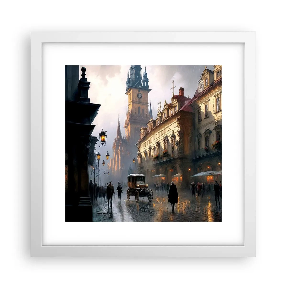Poster în ramă albă - Magia unei seri la Praga - 30x30 cm