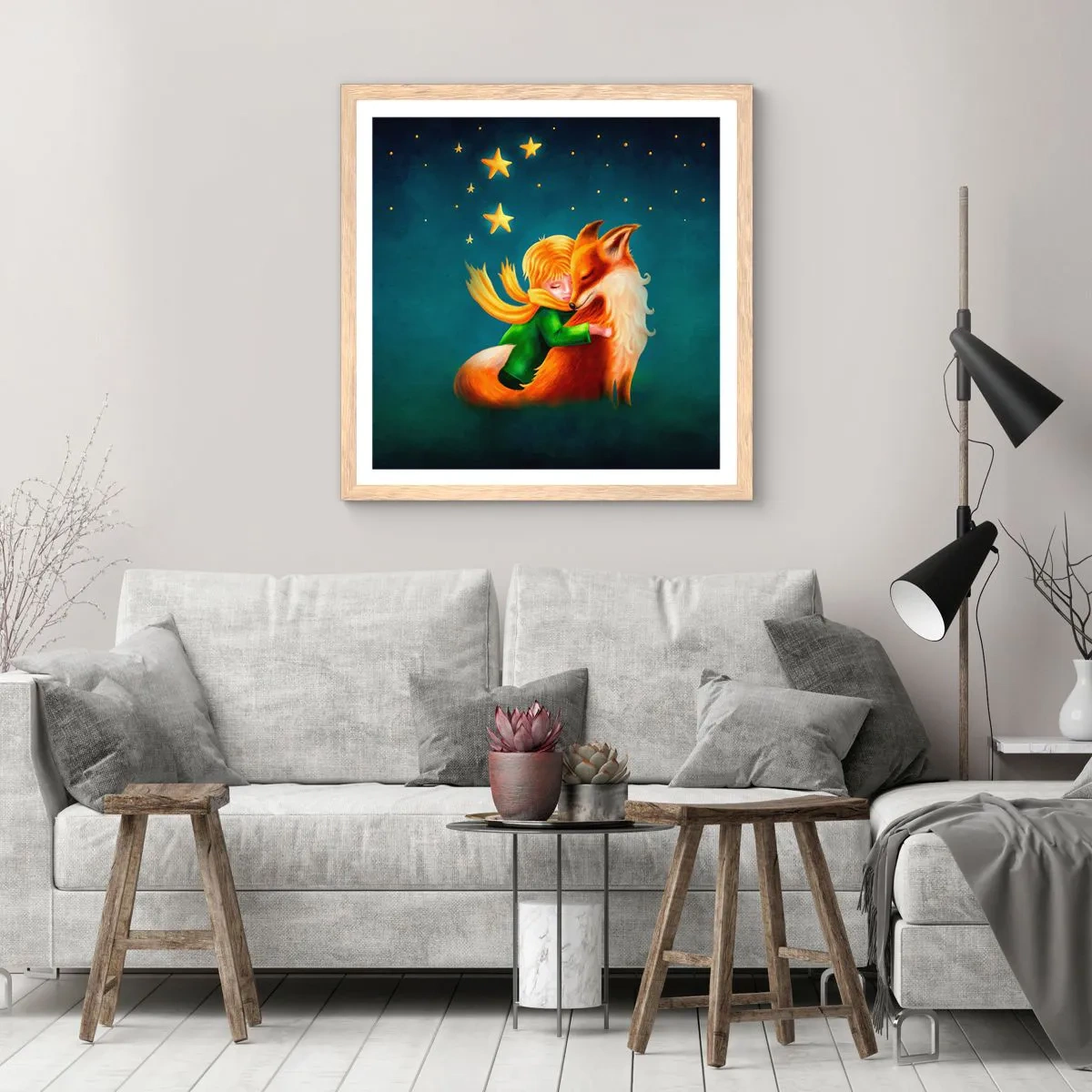 Poster în ramă de stejar deschis - Micul Prinț - 60x60 cm
