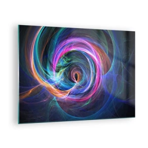 Tablou pe sticlă - O spirală abstractă în culori intense pe un fundal întunecat. - 70x50cm - Unde mă vei duce? - Decorațiune modernă pentru perete pentru living și dormitor ARTTOR