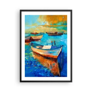 Poster în ramă neagră - Bărci colorate pe apă în stil impresionist - 50x70cm - Într-un golf de aur - Decorațiune modernă pentru perete pentru living și dormitor ARTTOR