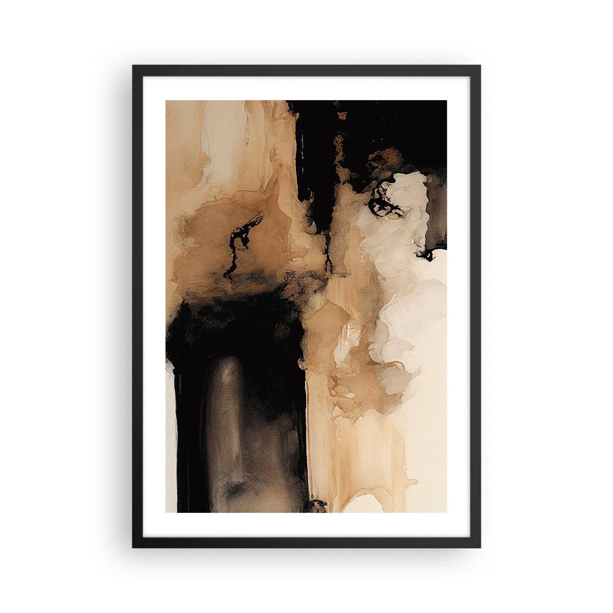 Poster în ramă neagră - O compoziție abstractă în nuanțe calde de maro. - 50x70cm - O abstractizare intrigantă - Decorațiune modernă pentru perete pentru living și dormitor ARTTOR