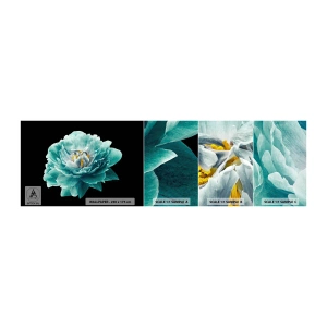 Mostră de Tapet Standard Eco - Petale albastre și aurii - Floare, Înflorit, Bujor - 100x30 cm