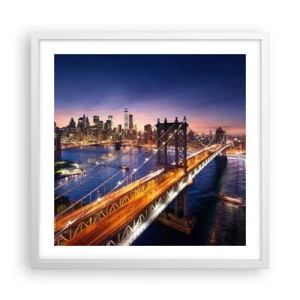 Poster în ramă albă - Pe un pod luminos către inima orașului - 50x50 cm