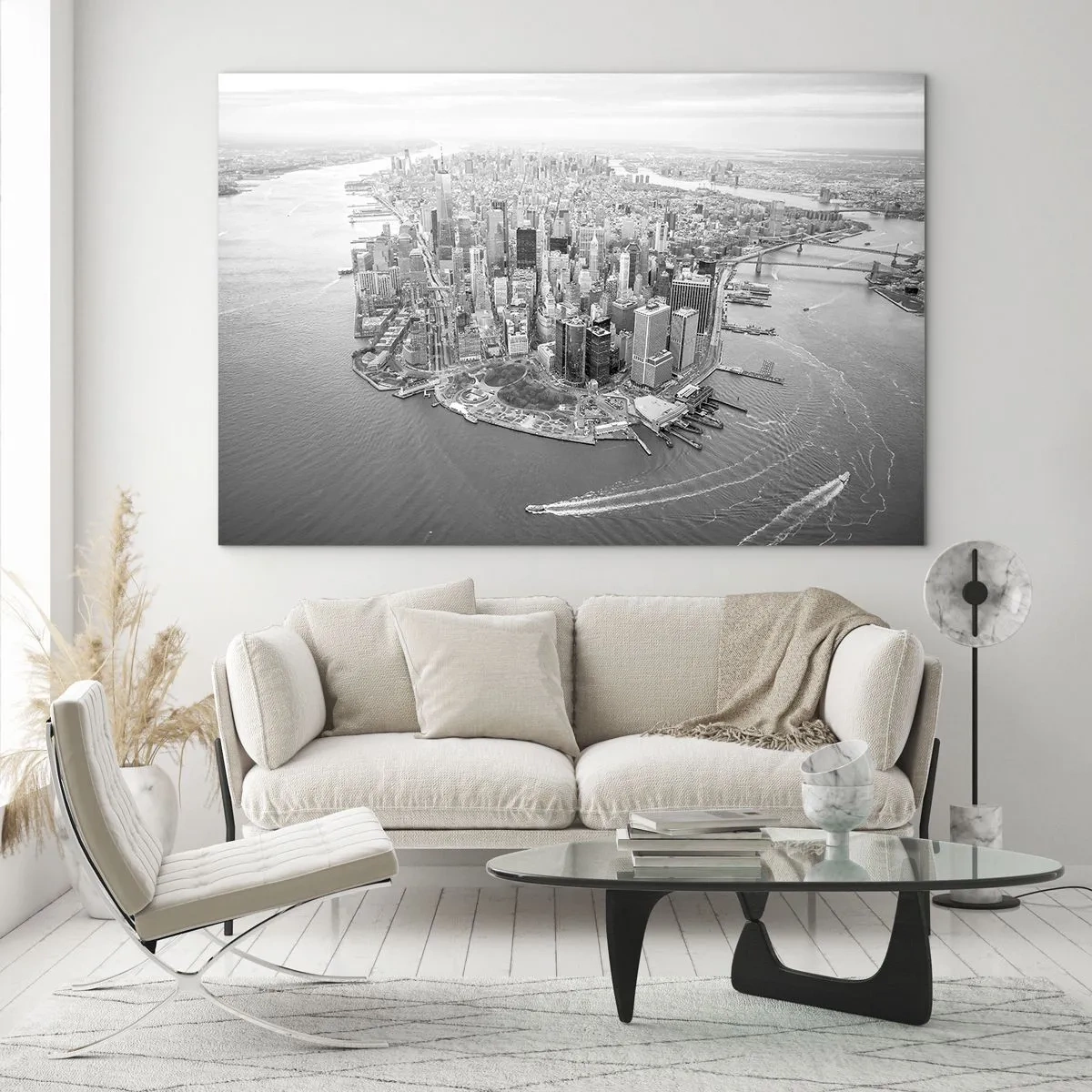 Tablou pe sticlă - O vedere de sus a orașului, în alb și negru - 70x50cm - Cum să nu iubești? - Decorațiune modernă pentru perete pentru living și dormitor ARTTOR