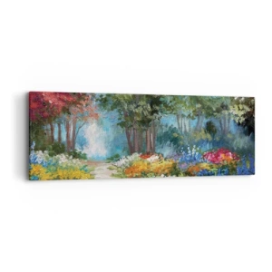 Tablou pe pânză - Grădină de pădure, pădure de flori - 90x30 cm